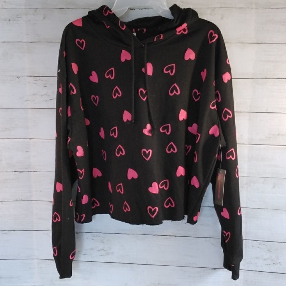 Cropped Plus Top Shirt Heart Printed Hoodie Sweatshirt Size XXL